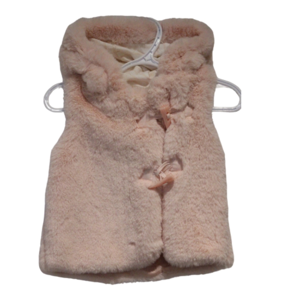 2/$25 🏷 Catherine Malandrino Light Pink Faux Fur Hooded Vest Size 12m